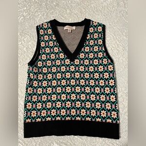 Philosophy Black Floral Crochet-Pattern V-Neck Sweater Vest. Medium